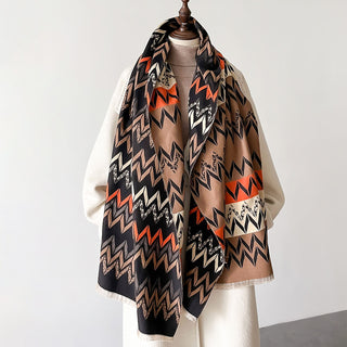 Elegant Double-Sided Linear Pattern Printed Winter Shawl