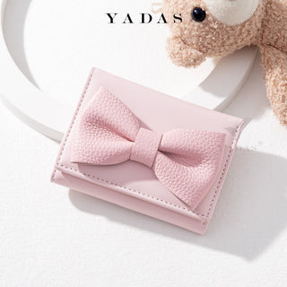 Bow Flagged PU Leather Short Trifold Coin Wallet for Female