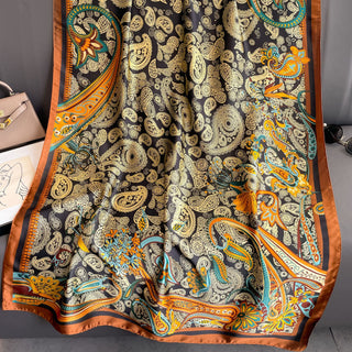 Traditional Floral Design High Quality Women's Satin Silk Scarf