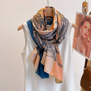Women's High Quality Both Side Printed Retro Design Viscose Scarf