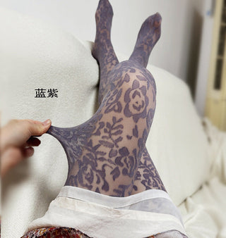 Thin Flesh Hollow Lace Rose Jacquard Pantyhose Women's Durable Invisible Base Stockings