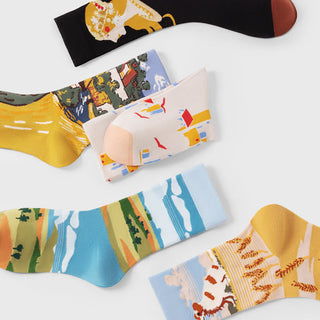 Men's and women's long tube oil painting socks