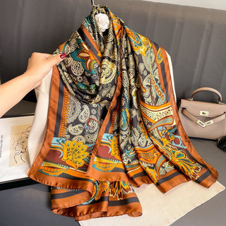 Traditional Floral Design High Quality Women's Satin Silk Scarf