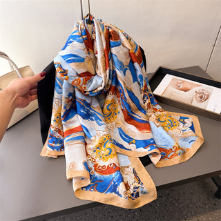 Gorgeous Oil Painted Multicolor Women's Satin Silk Scarf