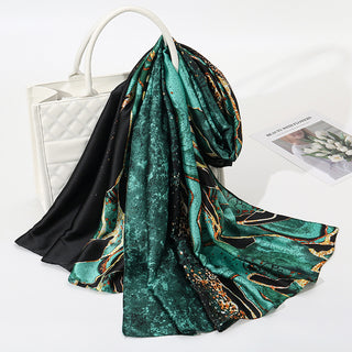 Elegant Design Aquatic Printed Satin Silk Scarf