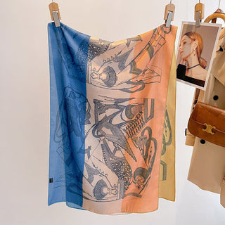 Women's High Quality Both Side Printed Retro Design Viscose Scarf
