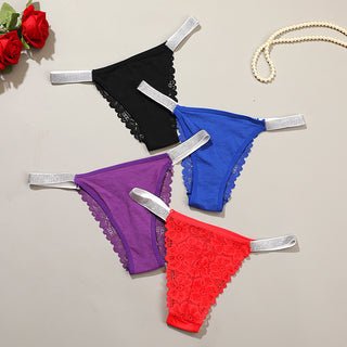 Solid Colour High Stretch Silver Ribbon Women's Thong Panties