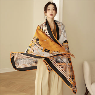 Korean style elegant geometry pattern Satin silk scarf