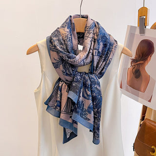 Women's Casual Both Side Printed Retro Style Viscose Scarf