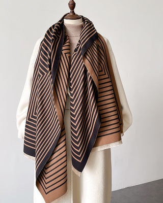 Elegant Double-Sided Concentric Square Patterned Shawl For Winter