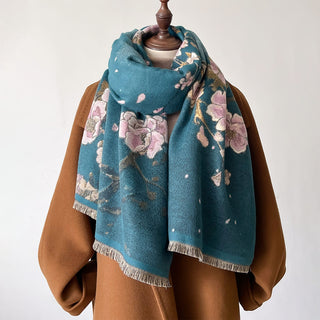 Double-Sided Chinese Style Floral Printed Luxury Shawl for Women
