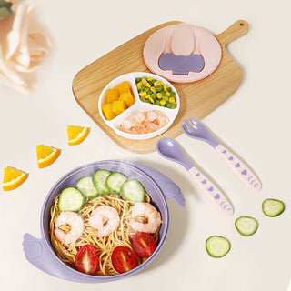 Portable Anti Slip 5pcs Set Food Grade rubber Silicon bowl with Spoon for Kids