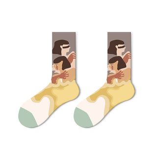 Cartoon design oil painting socks for men & women
