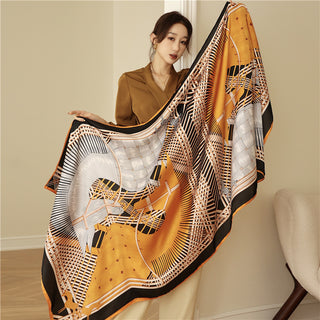 Korean style elegant geometry pattern Satin silk scarf