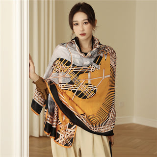 Korean style elegant geometry pattern Satin silk scarf