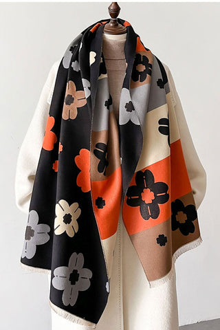 Elegant Multi-Color Double-sided Floral Printed Luxury Winter Shaw