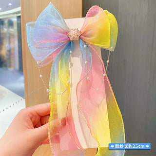 Children's Cute little Girl Rainbow Bow Braided Hairpins