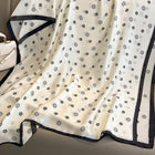 Milky White Floral Design Luxury Satin Silk Scarf