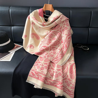 Premium Bohemian Pink Paisley Patterned Winter Shawl for Women