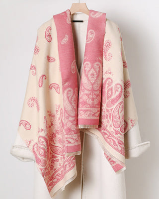 Premium Bohemian Pink Paisley Patterned Winter Shawl for Women
