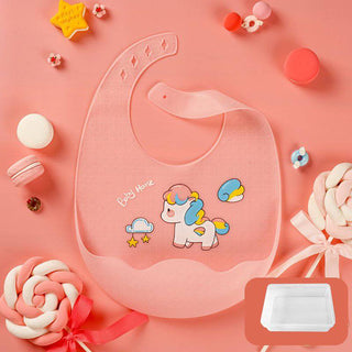 Ultra Thin Waterproof Silicone Bib For Children With Rice Pocket and Storage Box