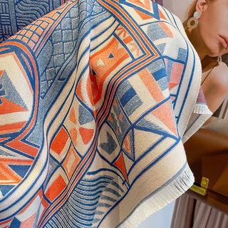 Luxurious Color Block Geometric Pattern Korean Version Winter Shawl