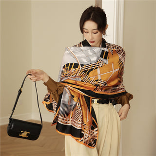 Korean style elegant geometry pattern Satin silk scarf