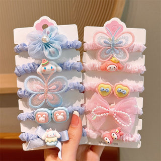 Children's Cute Floral & Butterfly Design Elastic Hairband Set