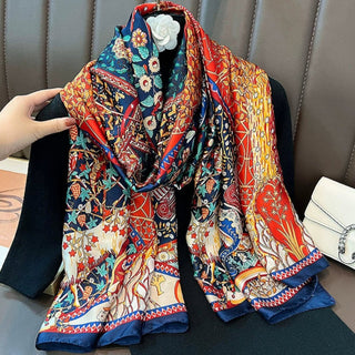 Ethnic Style Multicolor Printed Satin Silk Scarf