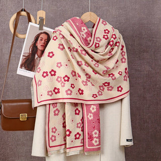 Luxurious Pink Floral Design Women's Winter Scarf Shawl