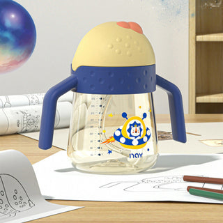 Noair Planet Learning Sliding Cover Straw Anti Water Drop Drinking Bottle for Kids