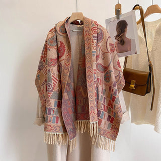 Women's Retro Style Versatile Design Thick Warm Winter Shawl