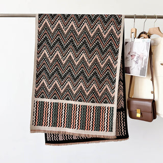 Double-Sided Printed Geometric Zigzag Design Luxury Winter Shawl