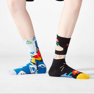 5 Pair set cartoon color trend all season socks for men & women