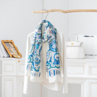 Cashew Water Blue Premium Cotton and Linen Scarf