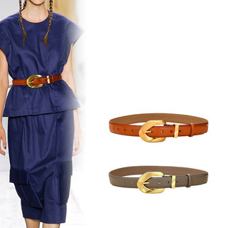 Women's Regular Use  Genuine Leather Belt with Elegant Golden Buckle