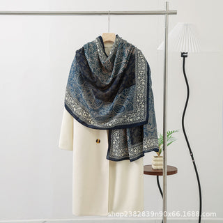 Almond Navy Premium Cotton and Linen Scarf