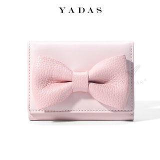 Bow Flagged PU Leather Short Trifold Coin Wallet for Female