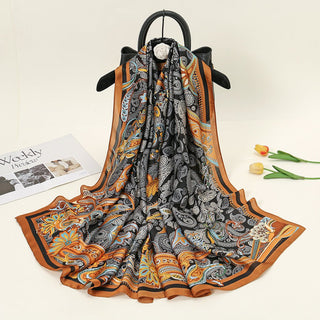 Traditional Floral Design High Quality Women's Satin Silk Scarf