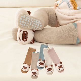 Cute Bear All Seasons Breathable Knee Socks with Non-Slippery Pad for Baby