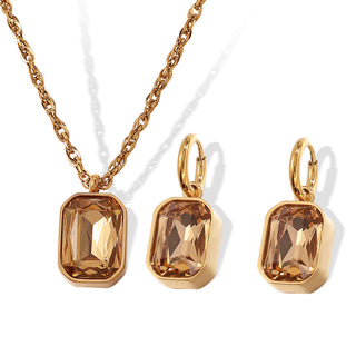 Oujia Square Champagne Glass Stone Pendant Earrings and Necklace Model EH909-XL426
