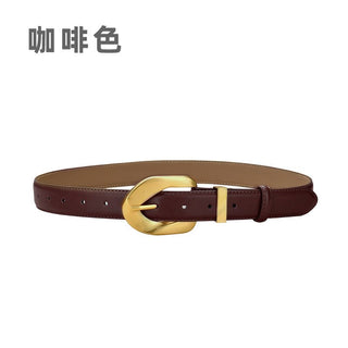 Women's Regular Use  Genuine Leather Belt with Elegant Golden Buckle