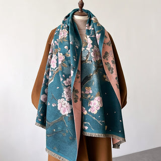 Double-Sided Chinese Style Floral Printed Luxury Shawl for Women