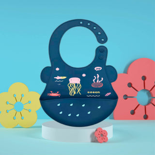 Unique Shaped Waterproof Silicon Bibs For Children With Food Pocket
