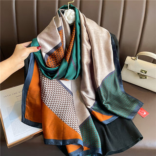 Elegant Geometry Pattern Colorful Women's Satin Silk Scarf