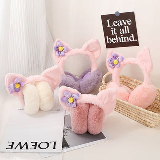 Cold Protection Cute Flower Plush Folding Earmuffs