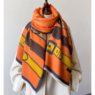 Premium Double-Sided Retro Design Printed Winter Shawl for Women