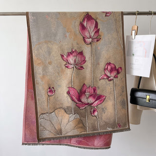 Ultra-Soft Cashmere Lotus Flower Jacquard Winter Shawl for Women