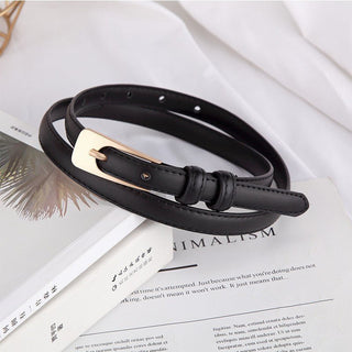Classic Thin Genuine Leather Belt with Stylish Buckle for Female