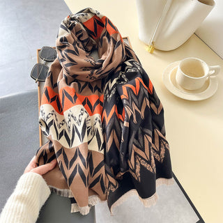 Elegant Double-Sided Linear Pattern Printed Winter Shawl